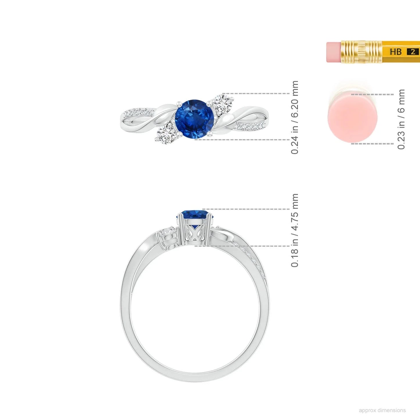 14K Solid Gold Prong Sett Round Cut Natural Blue Sapphire Ring Hot Selling 2026 Pave Diamond Accent Twisted Band Engagement Ring