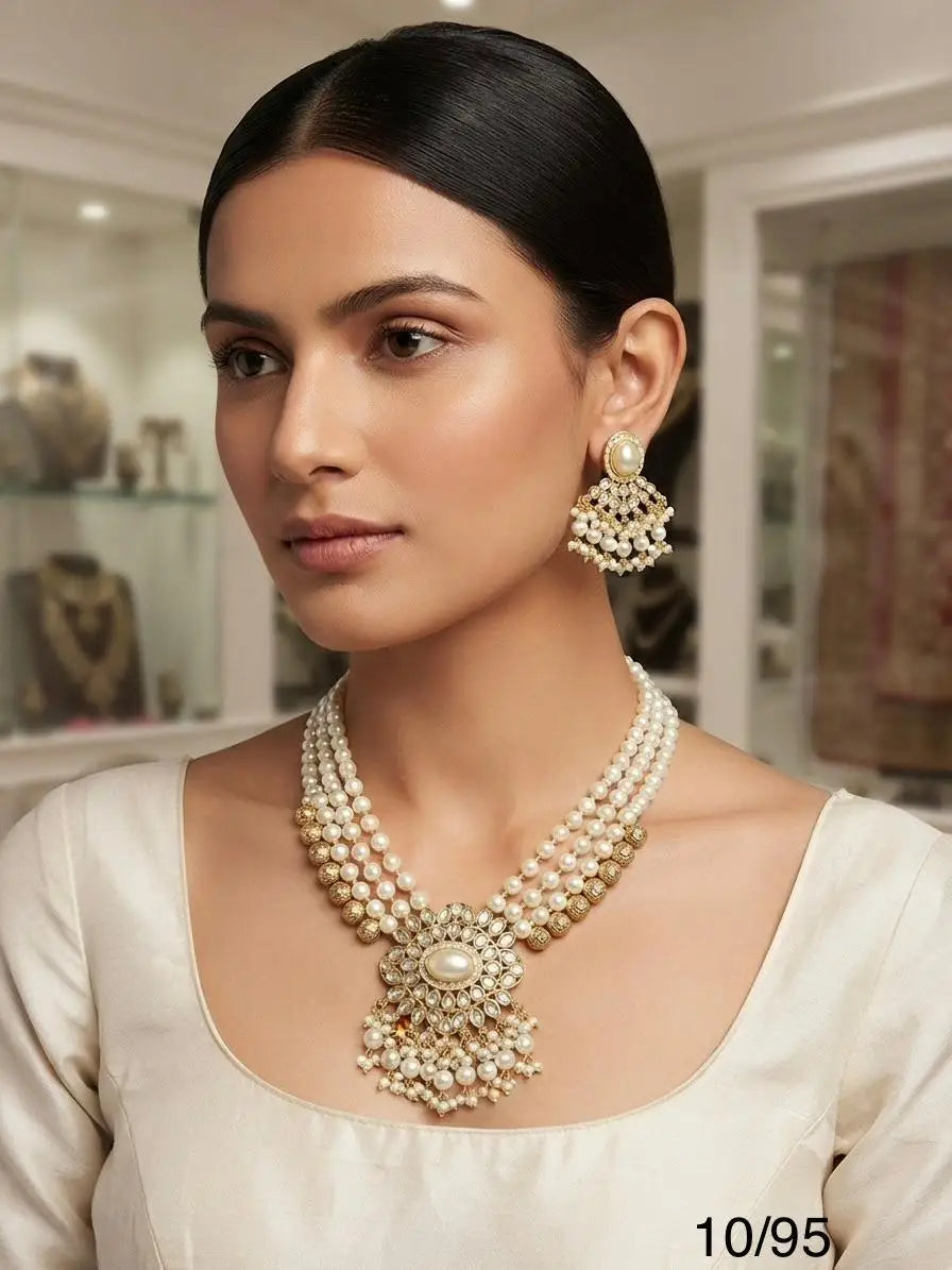 Luxury Green Beaded AD Polki Necklace Set for Women, Premium Bridal Wedding Jewellery, Traditional Indian Ethnic Jewellery Set