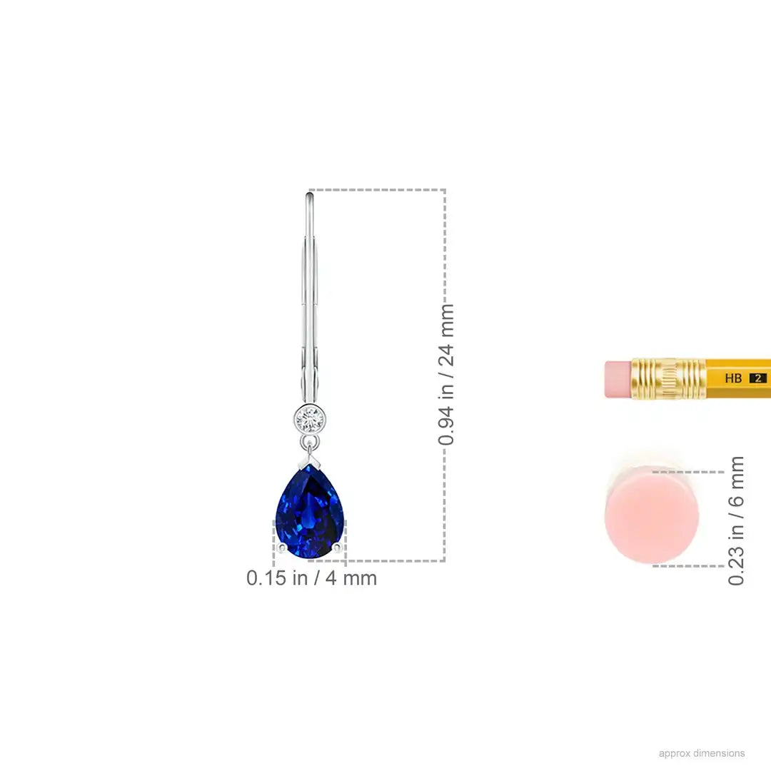 Pear Cut Blue Sapphire Real Diamond Dangle Earrings in 14kt White Gold Bridal Fine Jewelry Drop Earrings Gift for Her