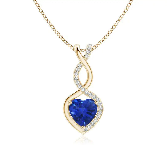 18k Pure Gold Heart & Infinity Design Natural Blue Sapphire With Diamond Accents Romantic Luxury IGI Certified Handmade Jewelry