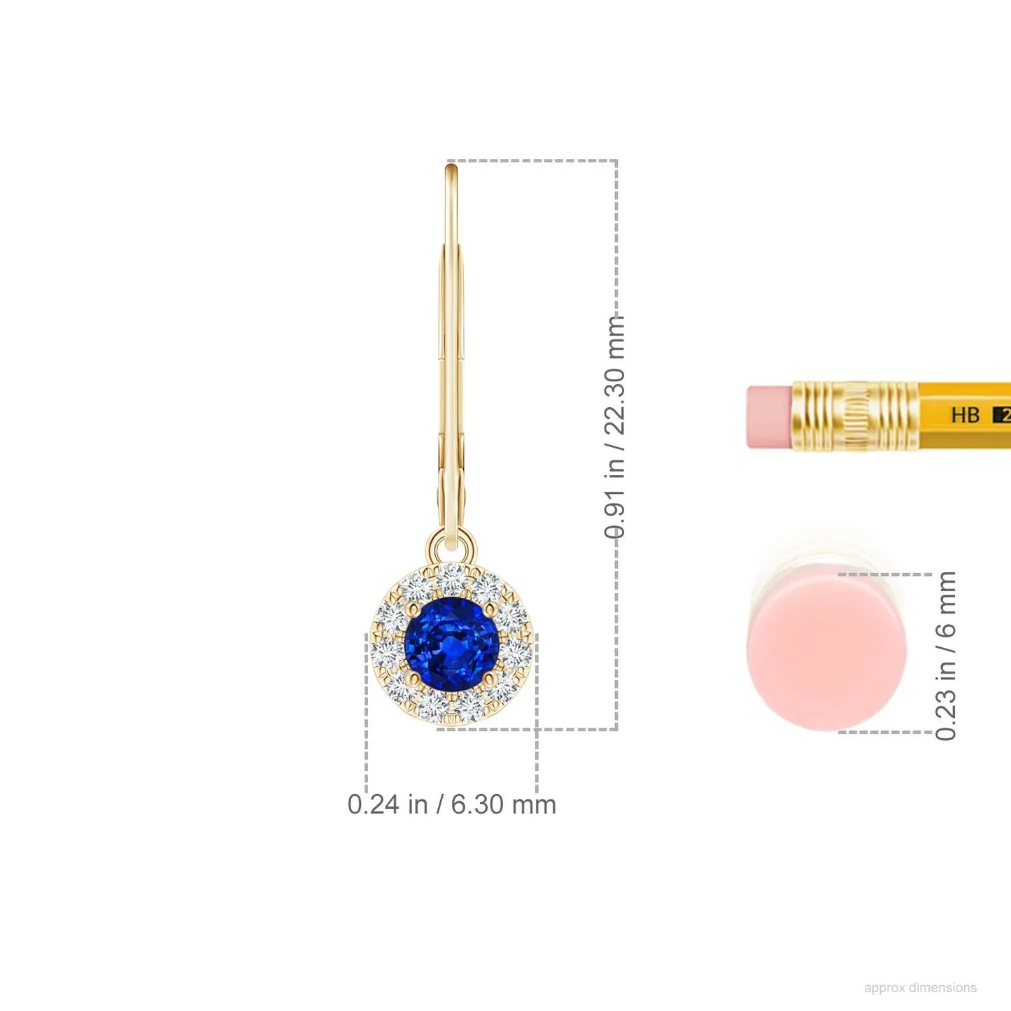 14Kt Yellow Gold Natural Blue Sapphire Diamond Halo Drop Earrings Round Sapphire Dangle Fine Jewelry Gift for Women Gift for Her