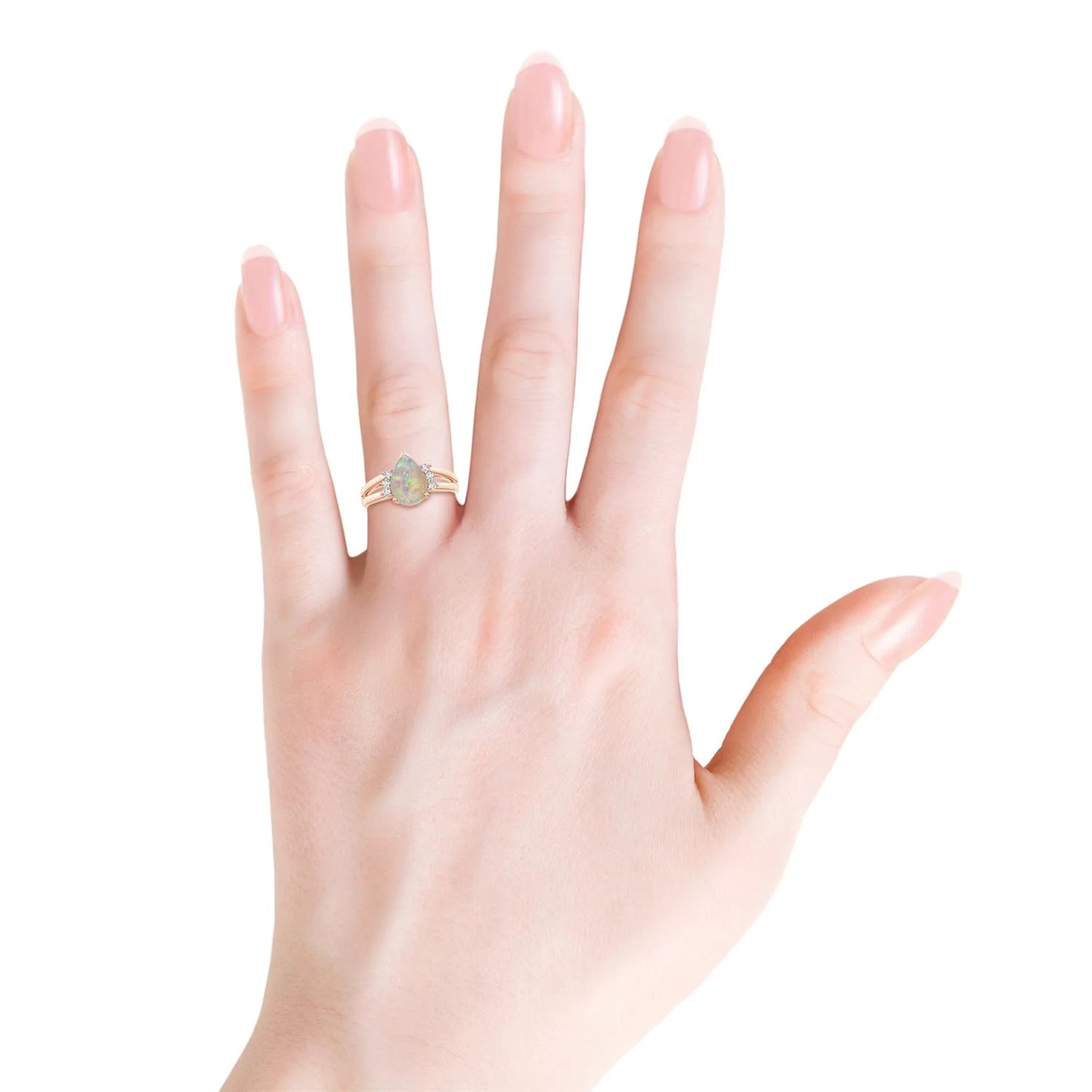 14K Pure Gold Pear Cut Natural Ethiopian Opal Gemstone Ring with Triple Diamond Accents Split Shank Engagement Ring Fine Jewelry