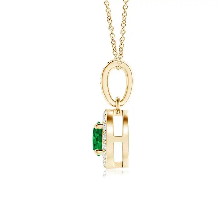 14K Solid Gold Natural Emerald Floating Pendant With Diamond Halo Fine Jewellery May Birthstone Anniversary Gift For Her 2026