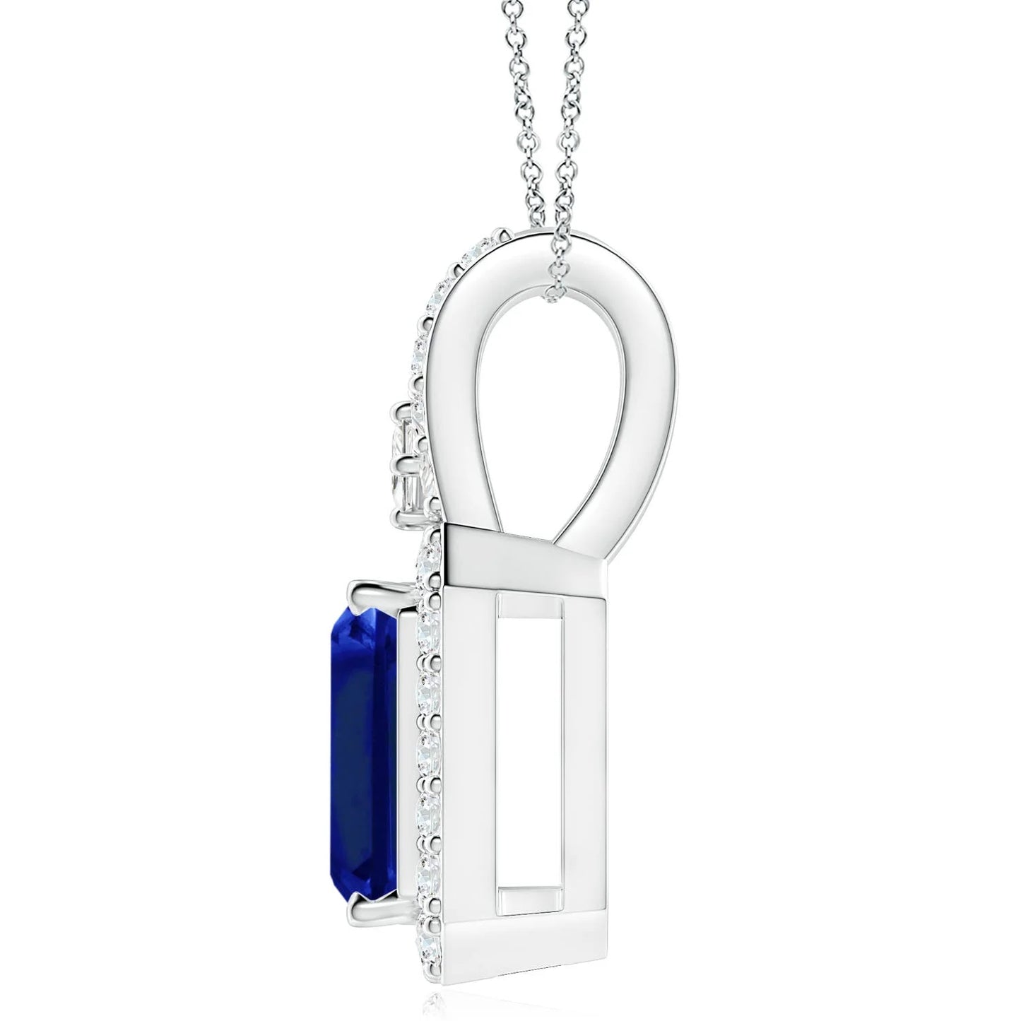14K Solid Gold Geometric Shape Blue Sapphire Halo Pendant With Natural Diamond 226 New Arrival Top Selling Pendant Necklace OEM
