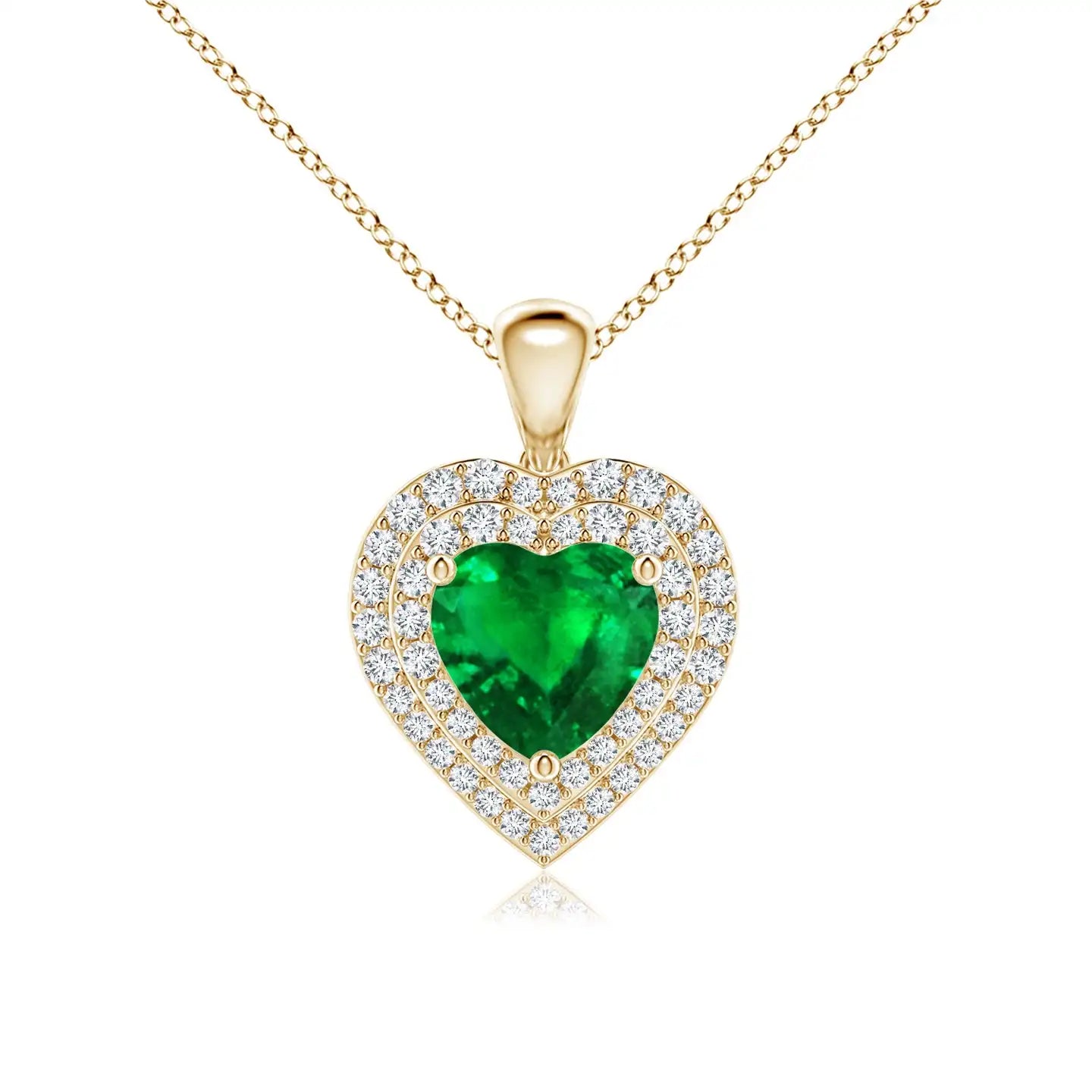 2026 Premium Quality Natural 5mm 0.4 Ctw Green Emerald Heart Shape Pendant With Diamond Double Halo Valentine's Romantic Gift