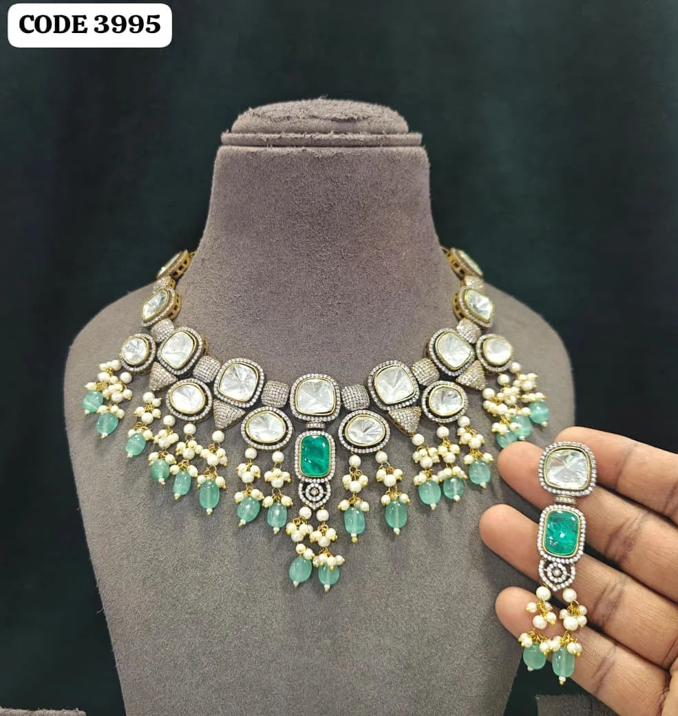 Luxury Emerald Green Kundan Choker Necklace Set Gold Plated Brass Bridal Wedding Party Statement Jewelry for Women Premium Set