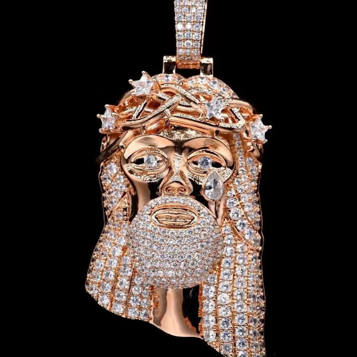 BiG-BOSS Krishnavii KP 215 Men's Luxury Iced Jesus Piece Pendant Rose Gold Silver Plated Freshwater Pearl Cushion Cut Moissanite Hip Hop