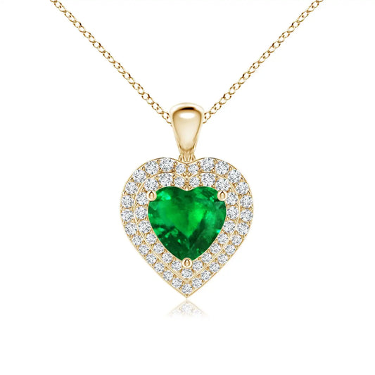 2026 Premium Quality Natural 5mm 0.4 Ctw Green Emerald Heart Shape Pendant With Diamond Double Halo Valentine's Romantic Gift