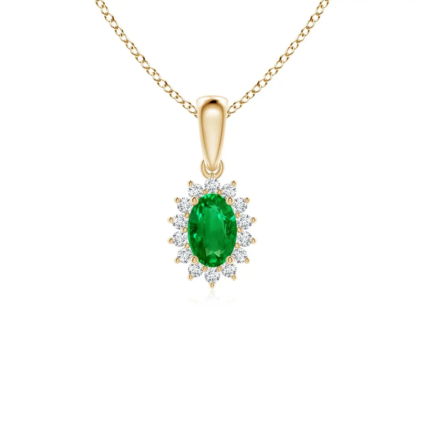 14K Solid Gold Natural Oval Emerald Pendant With Floral Diamond Halo Classic Fine Jewellery Anniversary Gift For Her 2026