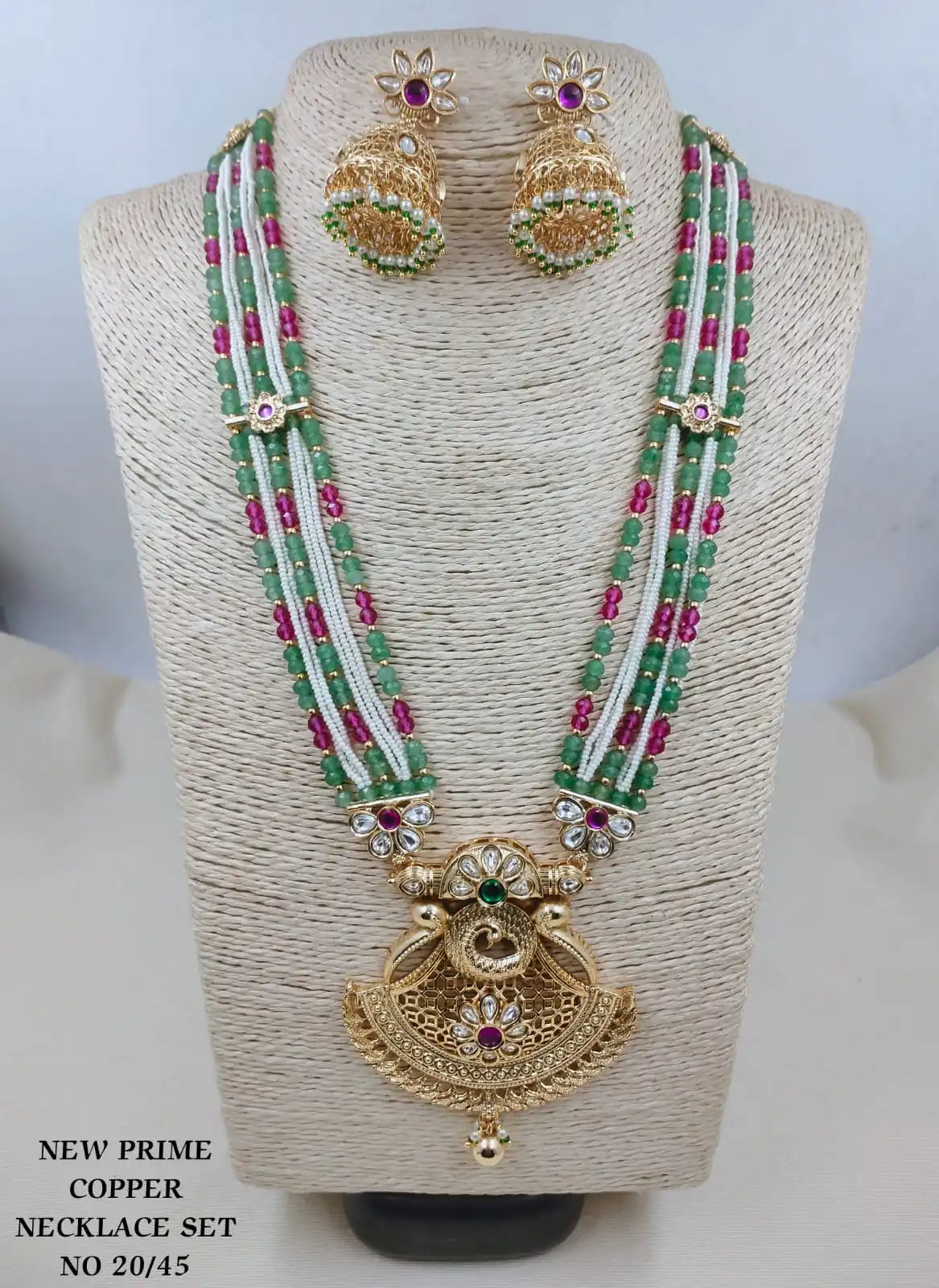 Premium Temple Long Beaded Necklace Set with Antique Gold Pendant Traditional Bridal Ethnic Jewelry for Women Gift