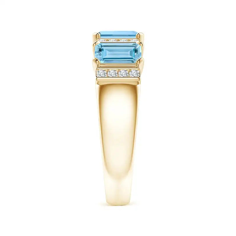 Natural Aquamarine Gemstone Emerald Cut 6*4 mm Natural Diamonds Halo Fine Jewelry IGI Certified Color 14K Solid Solid Gold Ring