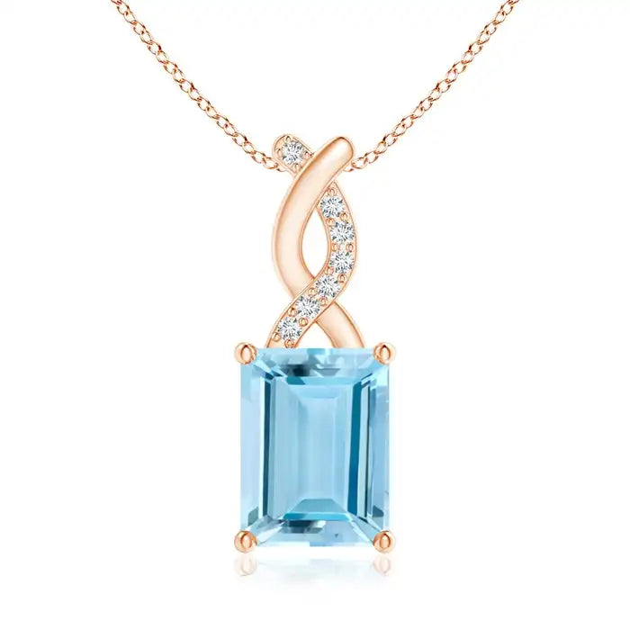 14k 18K Pure Gold Natural Aquamarine Pendant With Diamond Entwined Bale Beautiful Design Party Wear Luxury Fine Jewelry Pendant