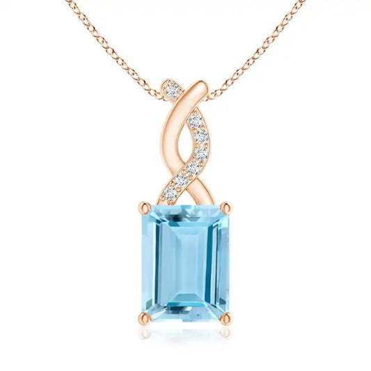 14k 18K Pure Gold Natural Aquamarine Pendant With Diamond Entwined Bale Beautiful Design Party Wear Luxury Fine Jewelry Pendant