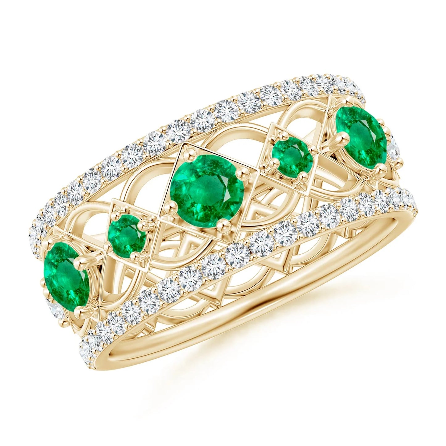 Antique Style Art Deco 14k Solid Gold Engagement Ring Certified Natural 0.88ct Emerald & Diamond Cluster Design Ring Wholesaler