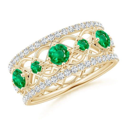 Antique Style Art Deco 14k Solid Gold Engagement Ring Certified Natural 0.88ct Emerald & Diamond Cluster Design Ring Wholesaler