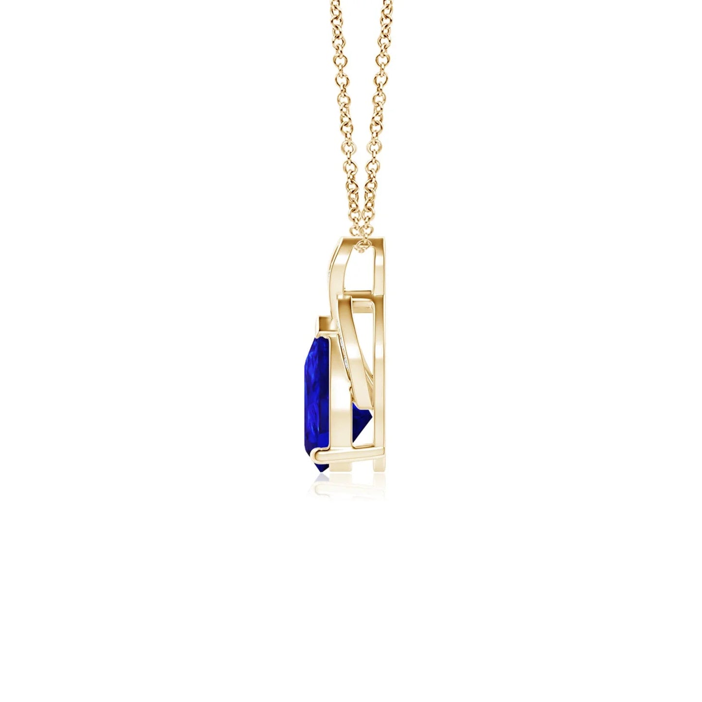 IGI Certified Pear-Cut Natural 0.35 Ct Tanzanite Solitaire & Pave Diamond 14K Gold Flame Pendant Classic Party Wear Necklace