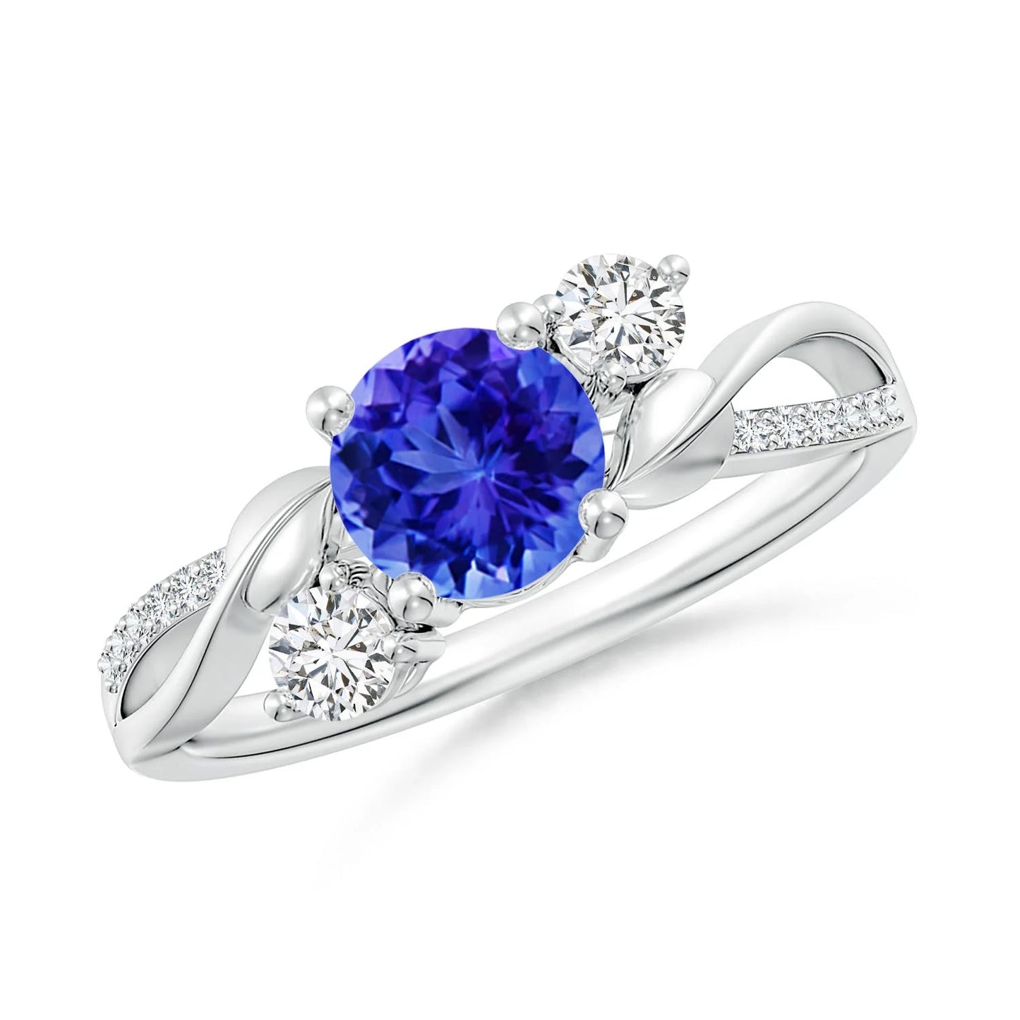 14k Solid Gold Natural Round Cut Tanzanite Gemstone & Diamond Twisted Band Engagement Ring For Women Trending Fine Jewelry Ring