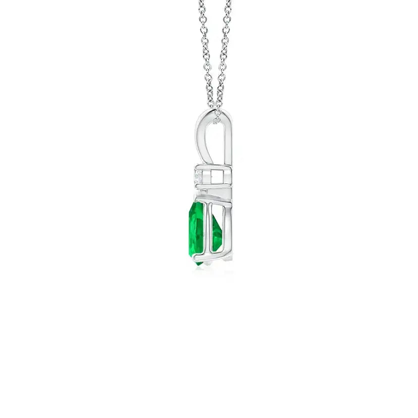 14K Gold IGI Certified 7x5MM 0.6Carat Pear Cut Natural Green Emerald & Diamond V Bale Pendant IGI Certified Fine Jewelry Pendant