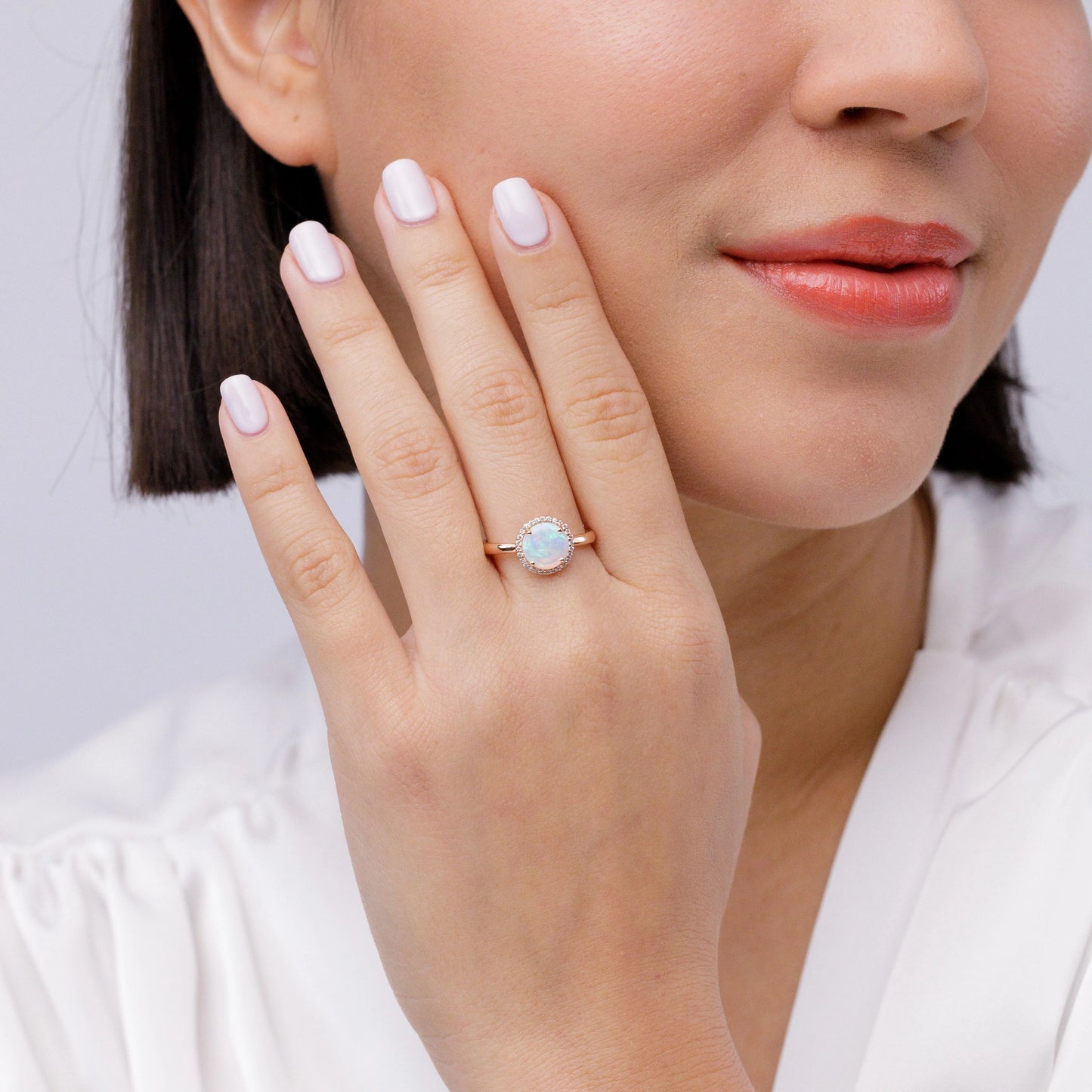 Top Selling Designer 14k Gold Opal Solitaire & Accent Diamond Cocktail Ring Fine Jewelry Genuine Ethiopian Opal Birthstone Ring