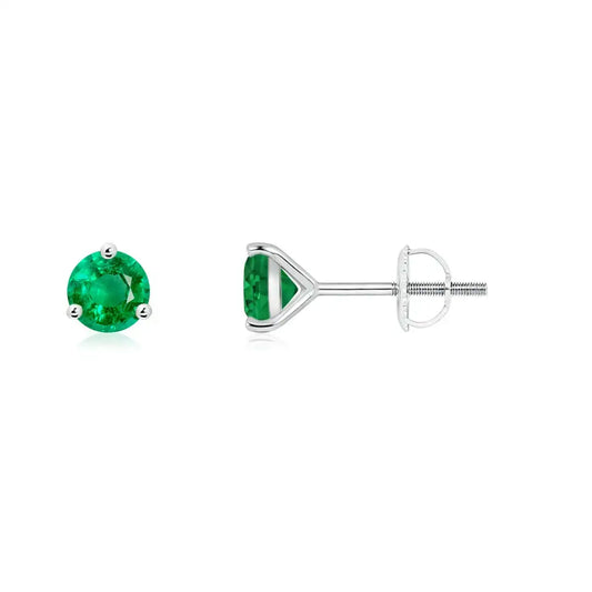Natural Emerald Stud Earrings in 14kt White Gold, Dainty May Birthstone Solitaire Jewelry Minimalist Gemstone Earrings