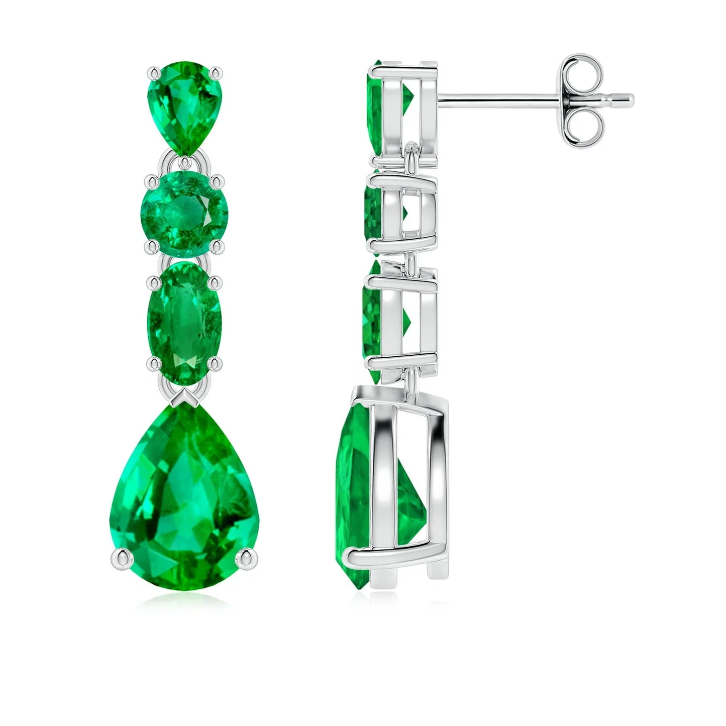 14Kt White Gold Natural Emerald Drop Earrings Pear Oval Round Cut Fine Gemstone Luxury Bridal Jewelry Gifts
