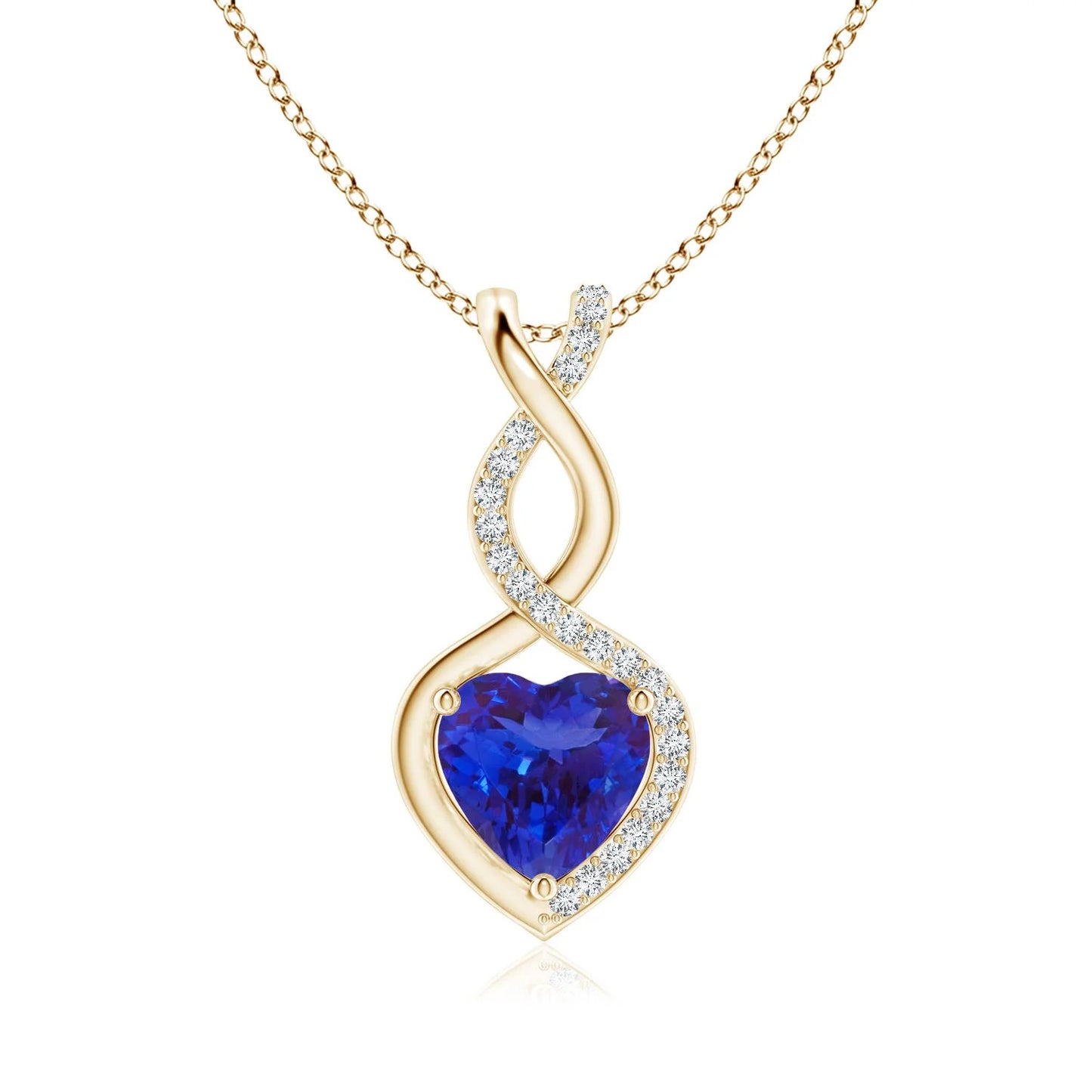 Top Quality Wedding Anniversary Party Wear Pendant 14K Gold Heart Natural Tanzanite Infinity Shape Pendant With Diamond Accents