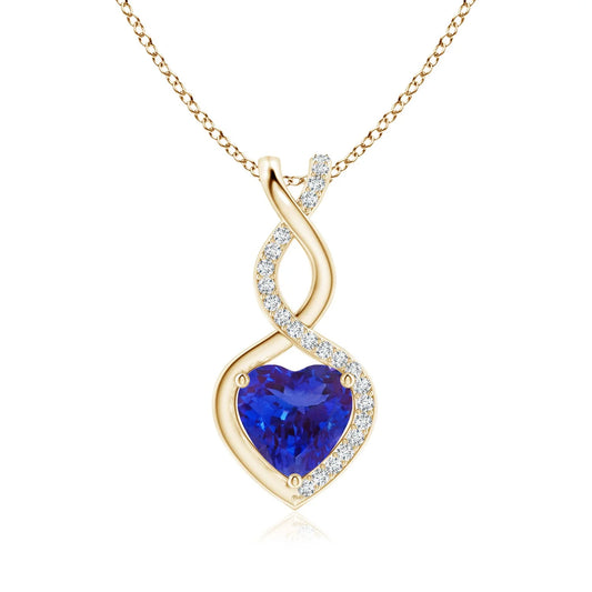 Top Quality Wedding Anniversary Party Wear Pendant 14K Gold Heart Natural Tanzanite Infinity Shape Pendant With Diamond Accents