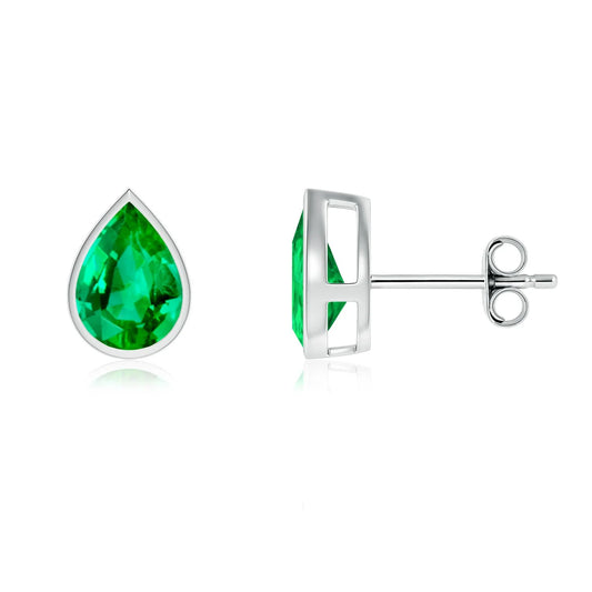 Pear-Cut Emerald & Diamond Stud Earrings | 14K Solid Gold | gem-island by NewLife