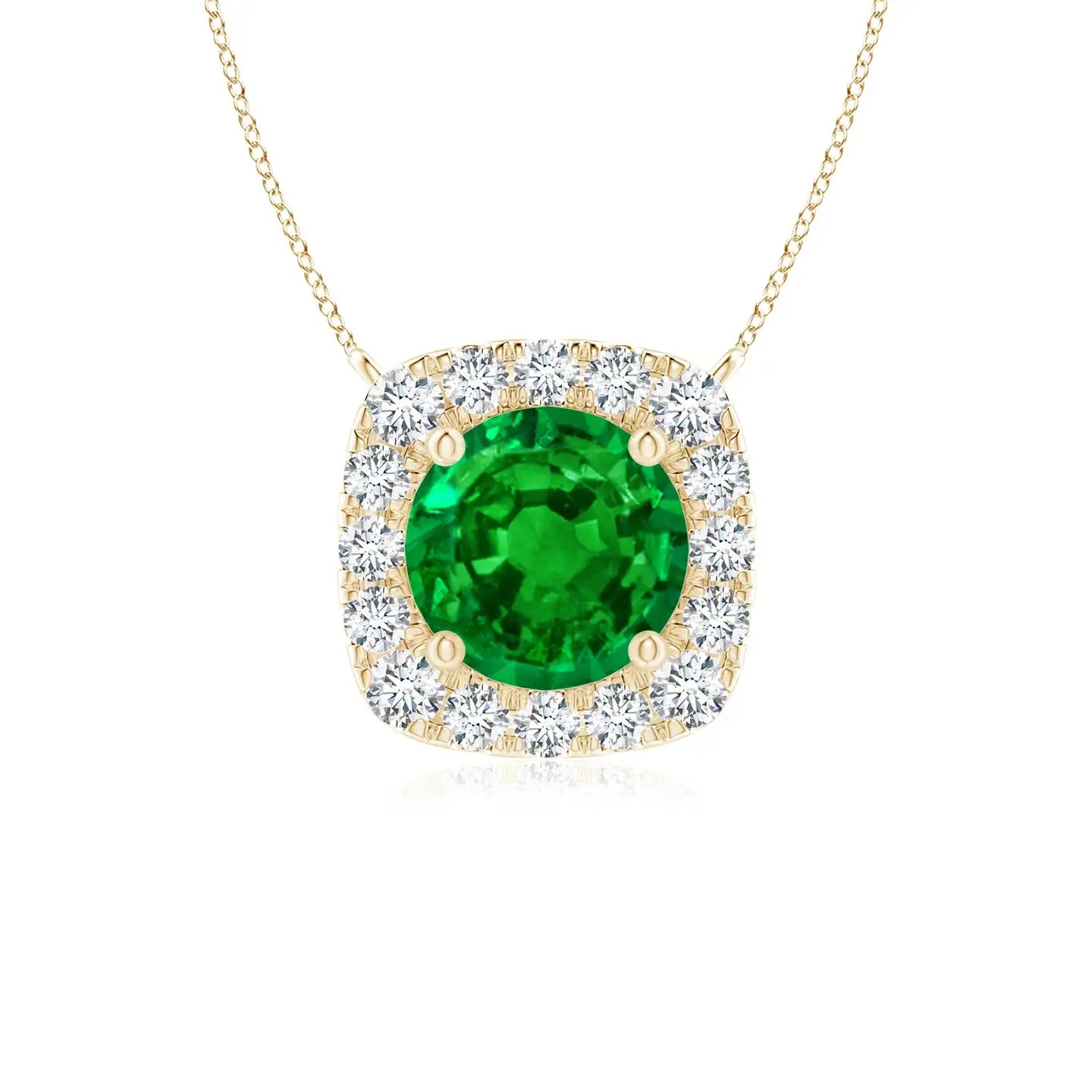 14K Solid Gold Natural Emerald Round Emerald Pendant With Cushion Halo Classic Fine Jewellery Anniversary Gift For Her 2026