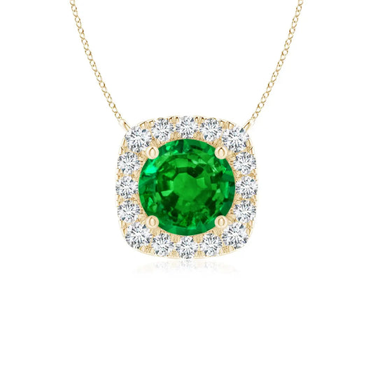14K Solid Gold Natural Emerald Round Emerald Pendant With Cushion Halo Classic Fine Jewellery Anniversary Gift For Her 2026