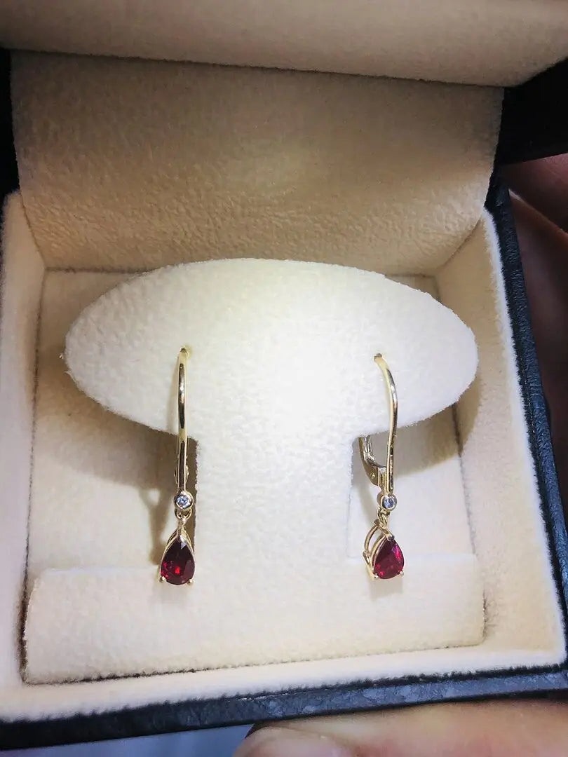 Pear Cut Ruby and Real Diamond Dangle Earrings in 14kt White Gold Wedding Fine Jewelry Drop Earrings Gift for Fiance