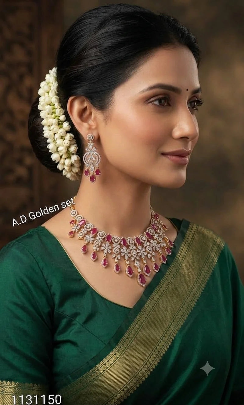 Royal Blossom Drop Necklace Set Gold Plated Pear Cut Elegant Bridal Wedding Party Luxury Floral Jewelry for Women Gift Set