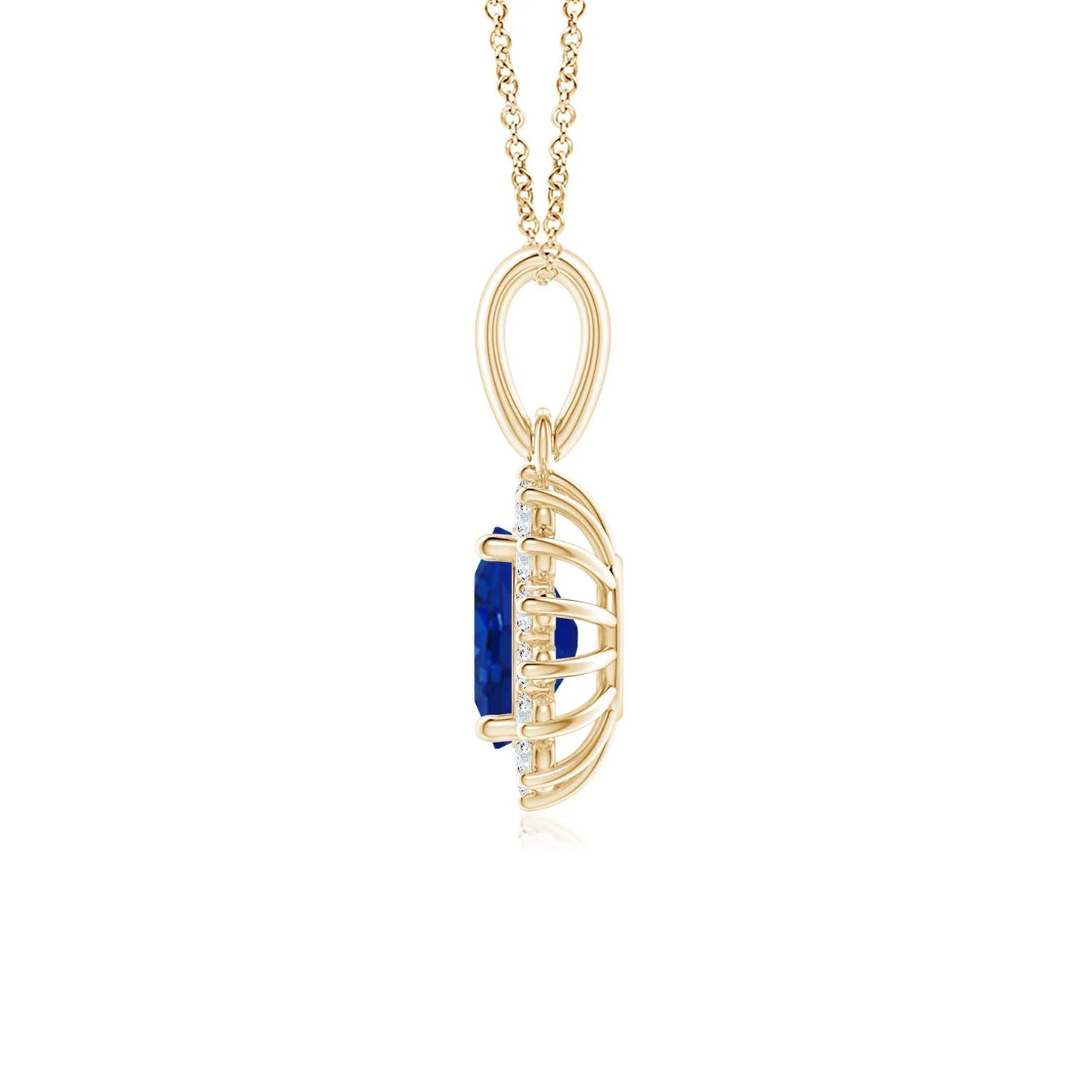 Igi Certified Top Quality Handmade Gemstone Pendant 14k Solid Gold Oval Blue Sapphire Pendant With Floral Diamond Halo Necklace
