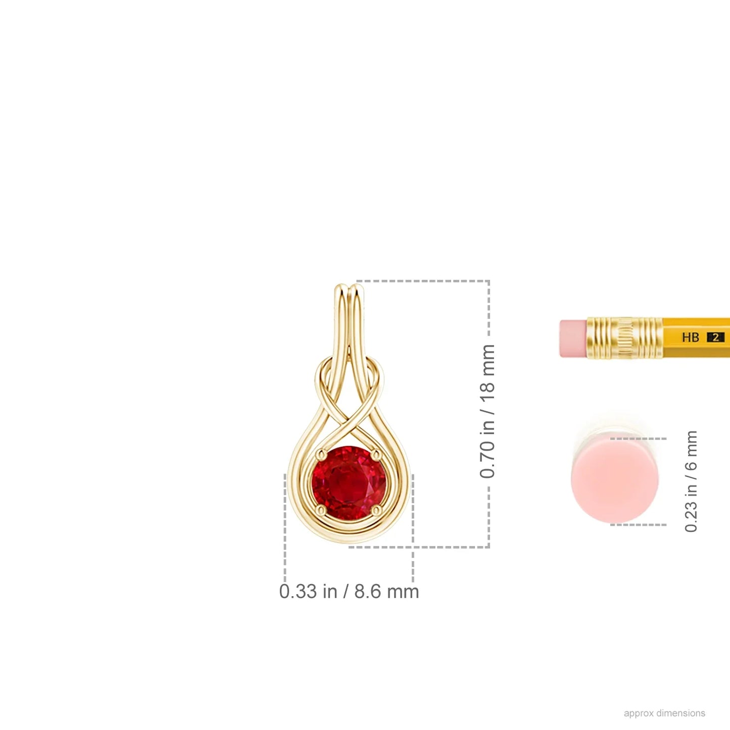 14K 18K Gold 5MM Round Cut Red Ruby Gemstone Solitaire Infinity Knot Design Pendant Link Chain Necklace Handmade Fine Jewelry