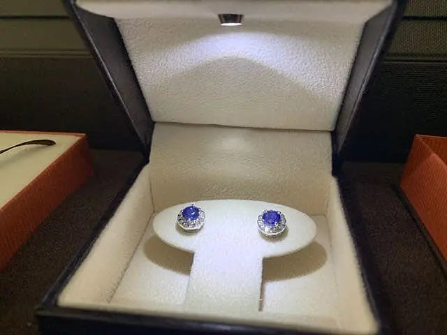 Blue Sapphire Diamond Halo Stud Earrings in 14kt White Gold Elegant September Birthstone Fine Jewelry for Women