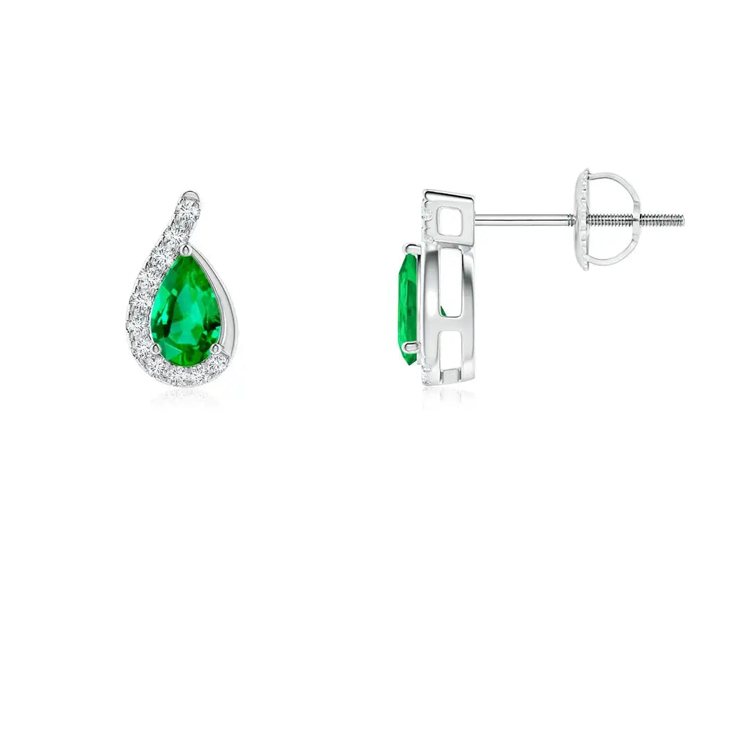 AAA Emerald Diamond Earrings 14k White Gold Pear Cut Studs Earrings Fine Jewelry Gift for Women Anniversary Wedding Earrings