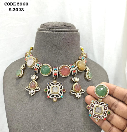 Lakshmi Elegant Multicolor Heritage Statement Necklace Set Traditional Wedding Jewelry Designer Ethnic Necklace Premium Set For Women