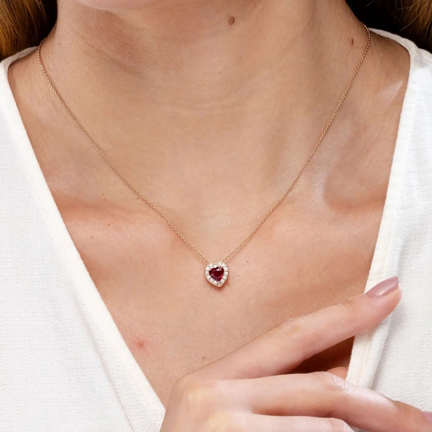 14K Solid Gold Natural Red Ruby & Diamond Halo Heart Shape Pendant Luxury Valentine's Gift For Her High Quality Diamond Pendant