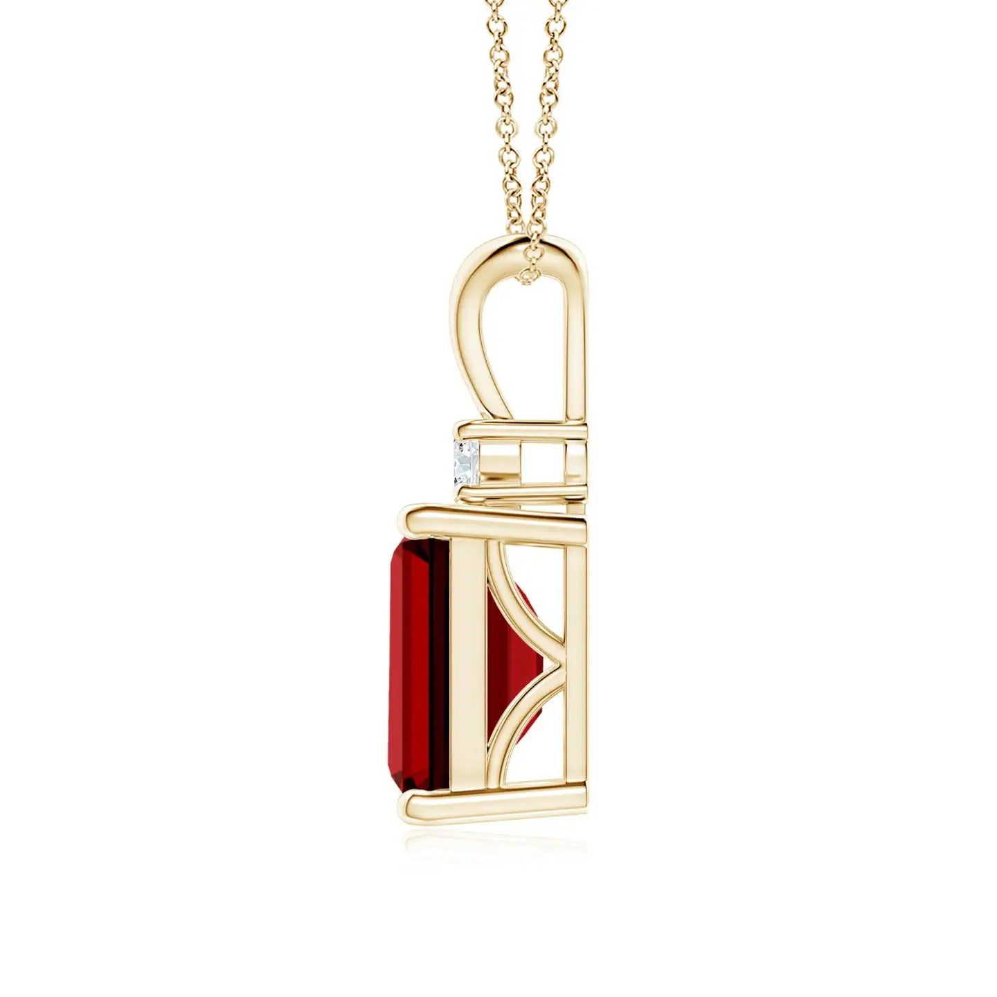 2026 New Arrival Handmade Jewelry Pendant 14K Gold 9x7MM Emerald-Cut IGI Certified 2.25C Red Ruby Solitaire Pendant with Diamond
