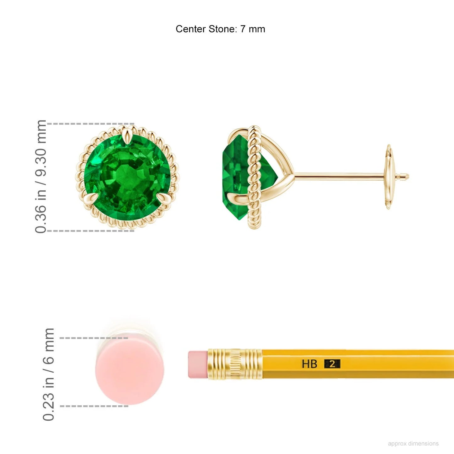 14K Yellow Gold Round Cut Emerald Stud Earrings Vintage Milgrain Halo Basket Setting Fine Jewelry for Women Gift for Her
