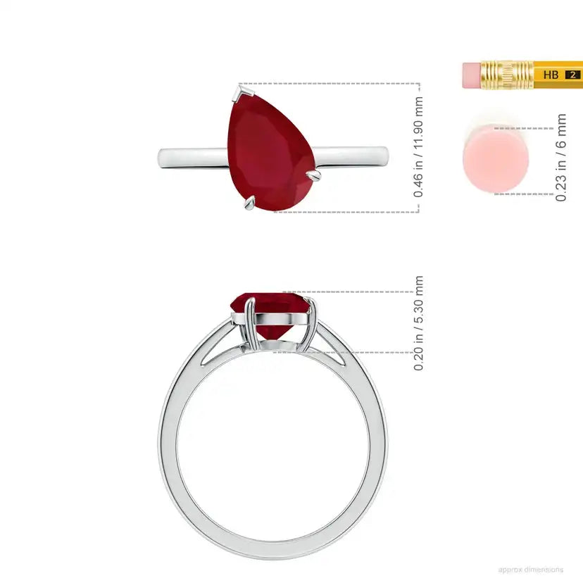 14K Solid Gold Claw-Set Tilted Pear Ruby Solitaire Engagement Ring Handmade Customized Fine Jewelry Wedding