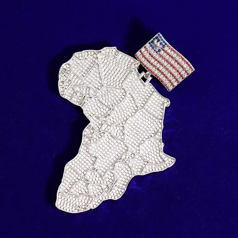 BiG-BOSS Iced Out Africa Map Pendant for Men with Flag Design Moissanite Stones Luxury Hip Hop Jewelry Statement Party Gift Style Pendant