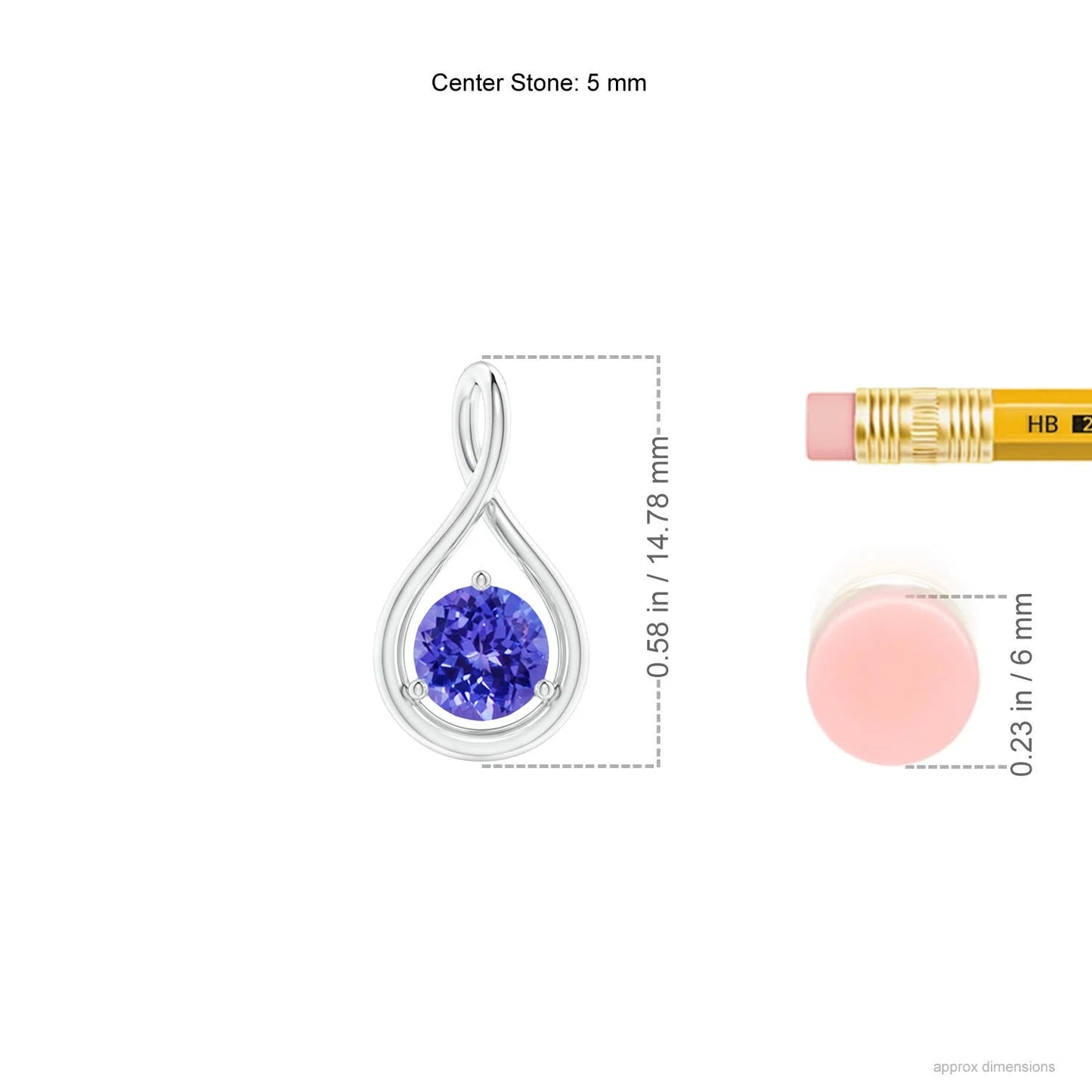 14K Gold Natural Round Precious Tanzanite Solitaire Gemstone Infinity Twist Pendant Fine Jewelry Wedding Engagement Gift For Her