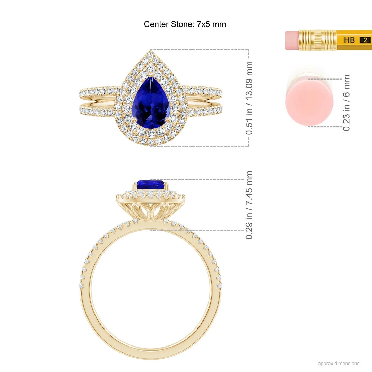 14K Solid Gold Pear Cut Natural Tanzanite and Diamond Double Halo Split Shank Ring Handmade Custom Fine Jewelry Engagement Ring