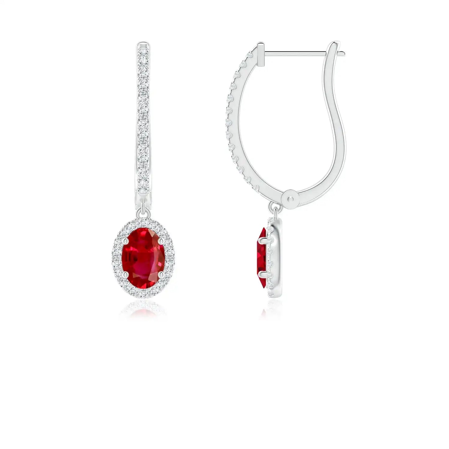 Natural Ruby & Diamond Drop Hoop Earrings | 14K Solid Gold | gem-island by NewLife