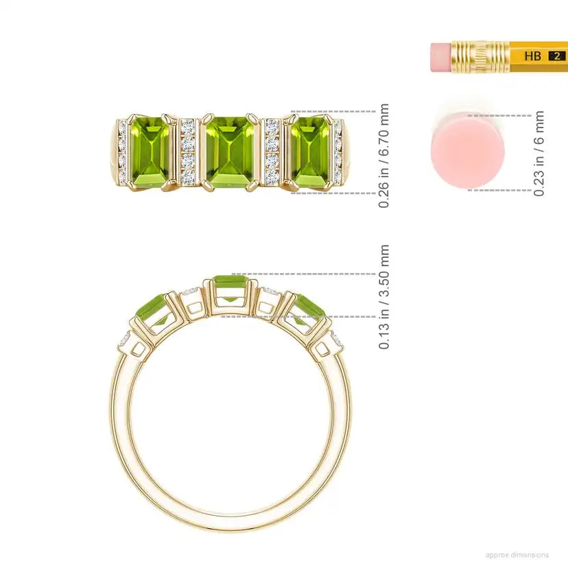 Natural Peridot Gemstone Emerald Shape 6*4 mm Natural Diamonds Halo Fine Jewelry IGI Certified Color 14K Solid Solid Gold Ring
