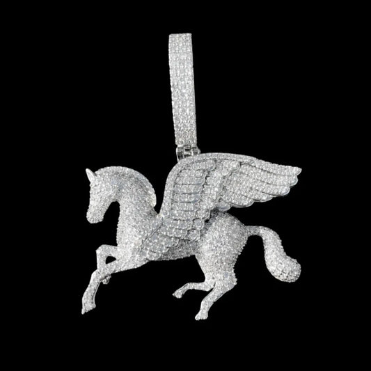 BiG-BOSS Pegasus Moissanite Hip Hop Pendant 925 Sterling Silver Cushion Cut Channel Set Freshwater Pearl Luxury Men's Charm