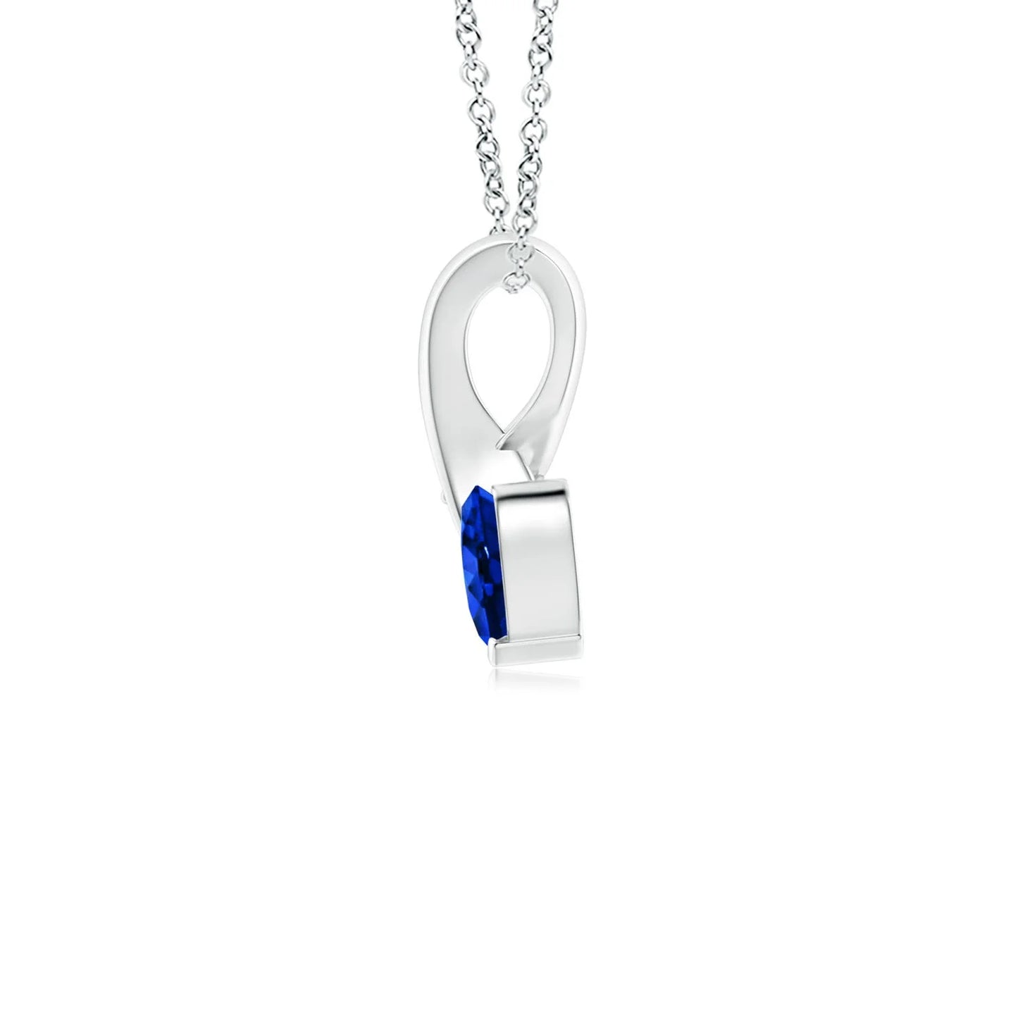 2.63 Gram 14K Gold Heart-Cut Natural 0.2 Ct Blue Sapphire Ribbon Design Pendant With Round Cut 0.01Ct Diamond Handmade Jewelry