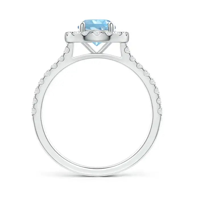 Floating Aquamarine Halo Ring with Diamond Accents Handmade Customized Fine Jewelry Wedding Engagement 14K Solid Gold