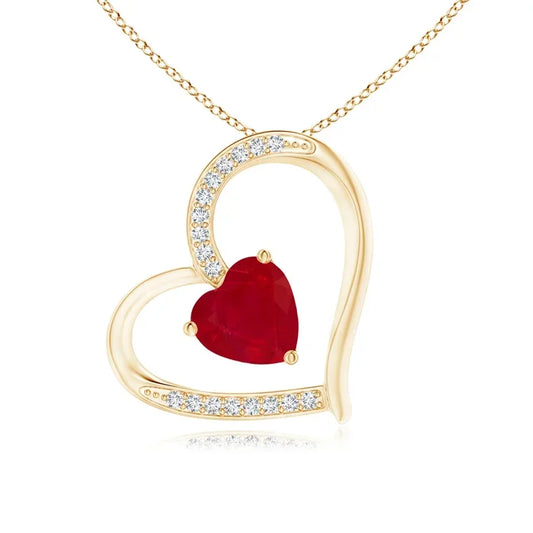 14k Yellow Rose White Gold Custom Heart-Shaped Ruby & Diamond Pendant Classic Unisex Engagement Party Gift IGI Certified Pendant